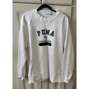 Puma White Athletic Dept Y2K Jersey Crewneck Sweatshirt Size‎ L Logo Top